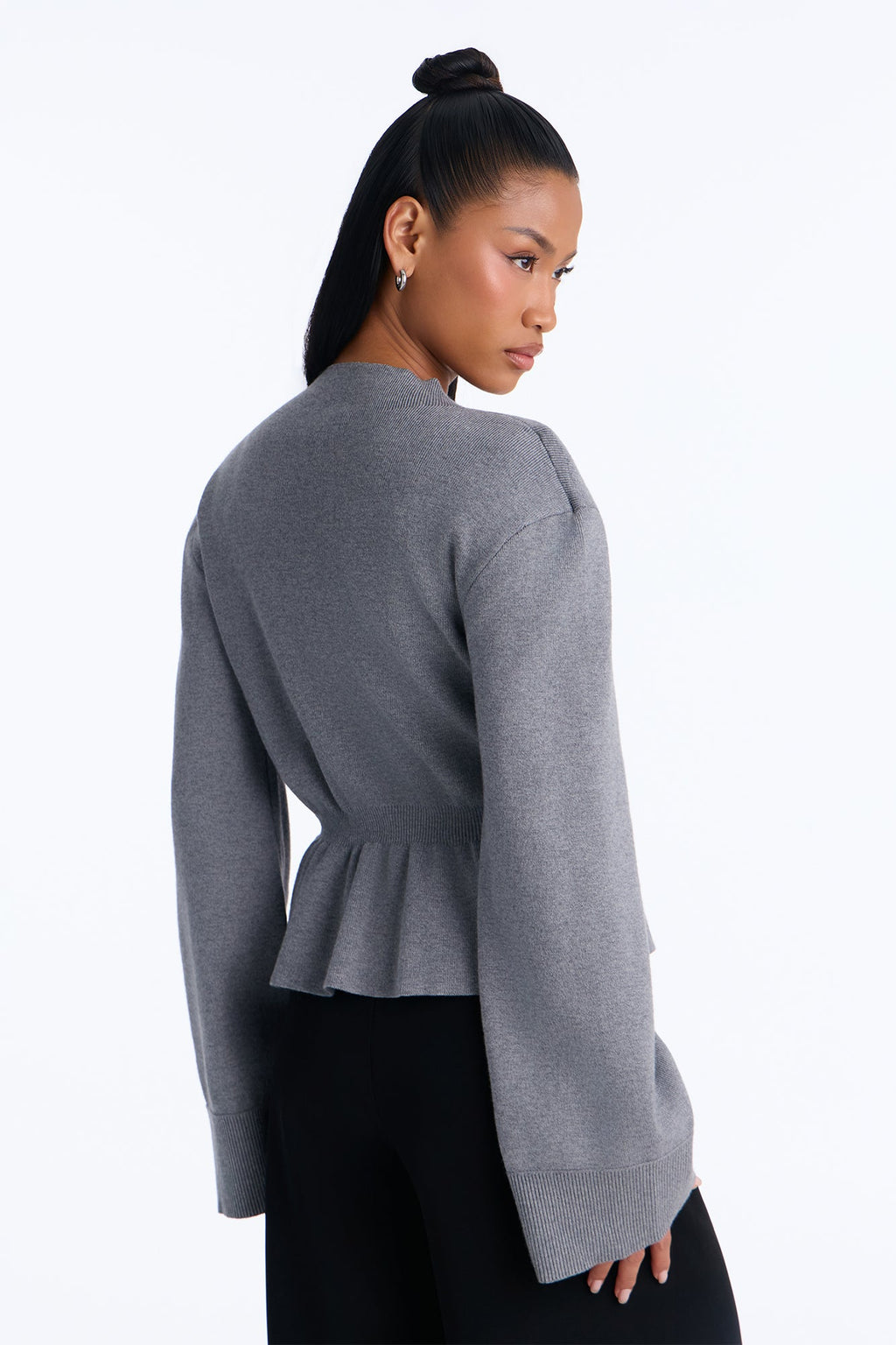 Bold Whispers Peplum Sweater Top - Heather Grey