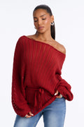 Silent Romance Tie Waist Pullover Sweater - Rust