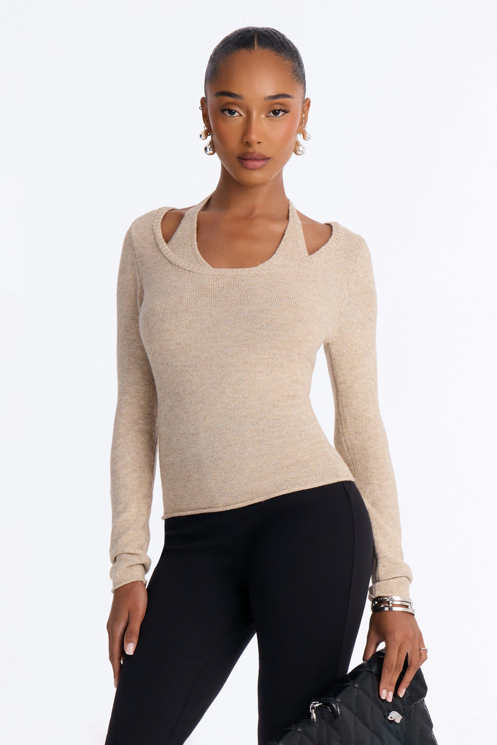 Willa Layered Halter Pullover Sweater - Taupe
