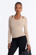 Willa Layered Halter Pullover Sweater - Taupe