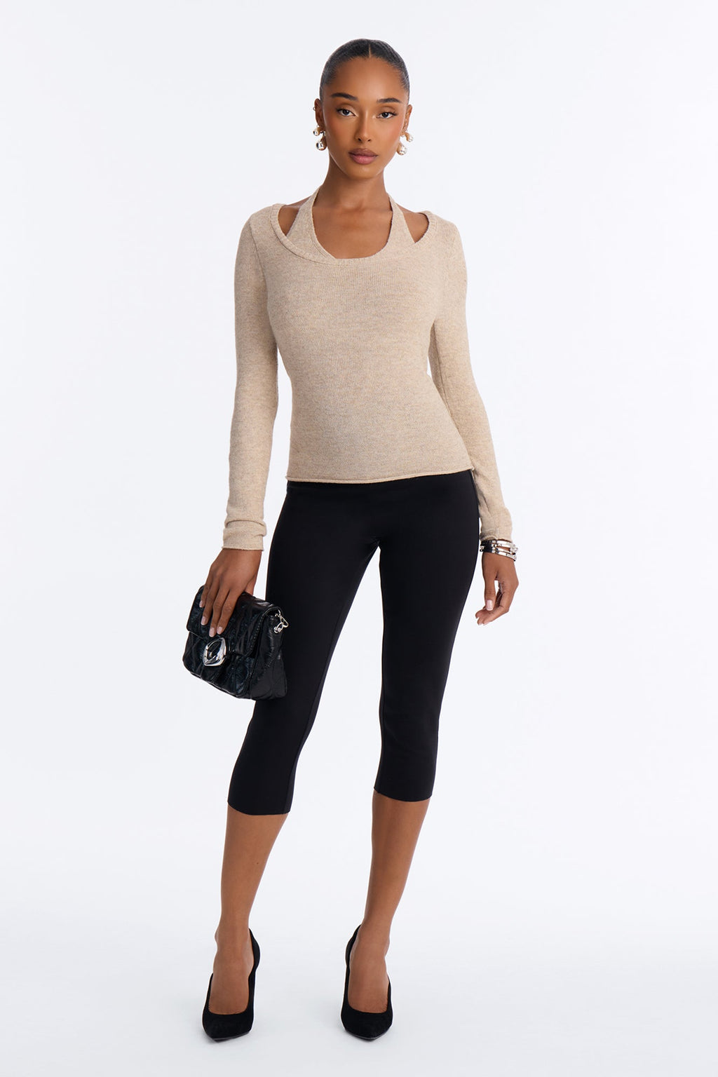 Willa Layered Halter Pullover Sweater - Taupe