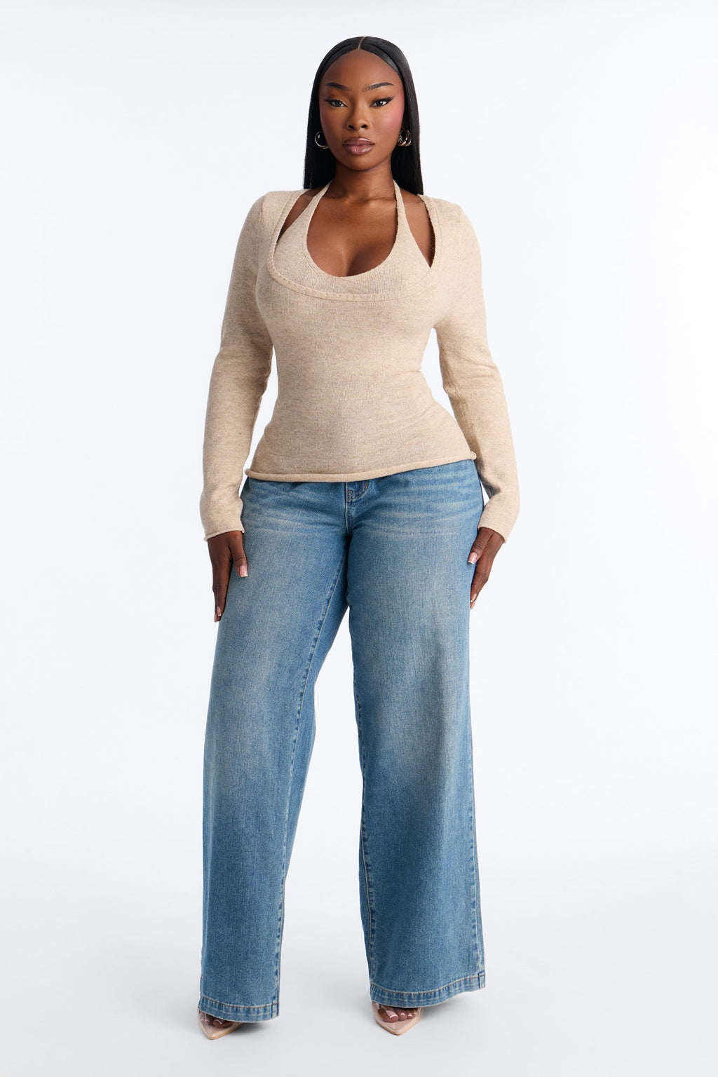 Willa Layered Halter Pullover Sweater - Taupe