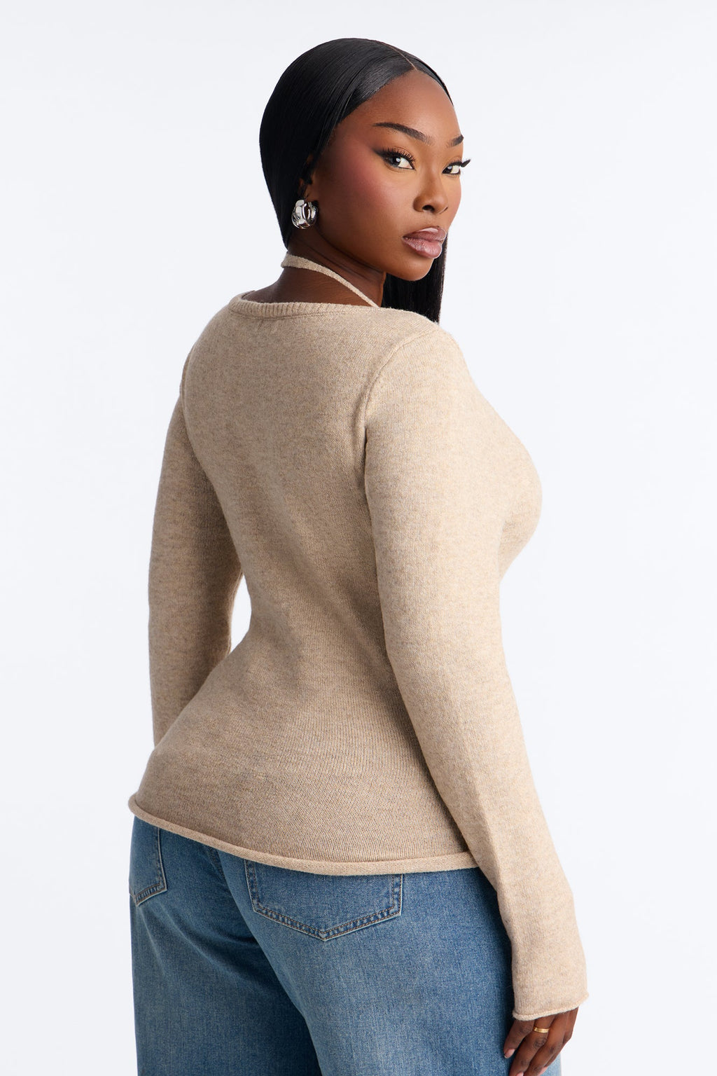 Willa Layered Halter Pullover Sweater - Taupe