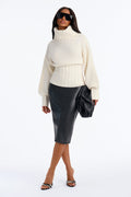 Riley Turtle Neck Fitted Pullover Sweater - Cream