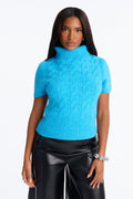 Deana Short Sleeve Cable Knit Pullover Sweater - Blue