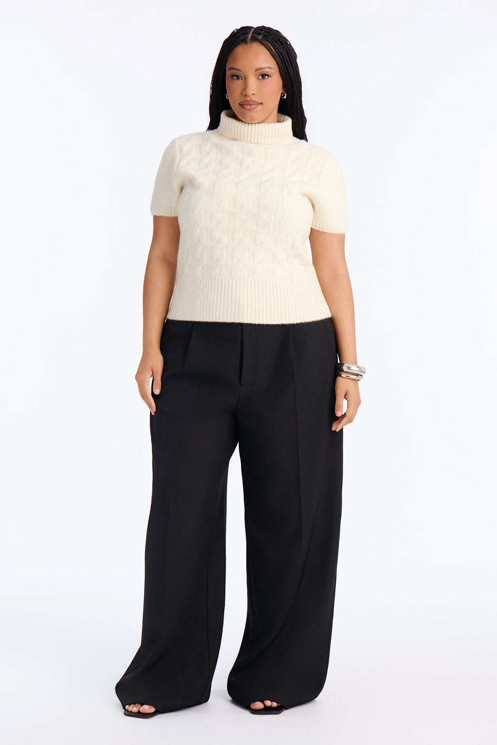 Deana Short Sleeve Cable Knit Pullover Sweater - Cream