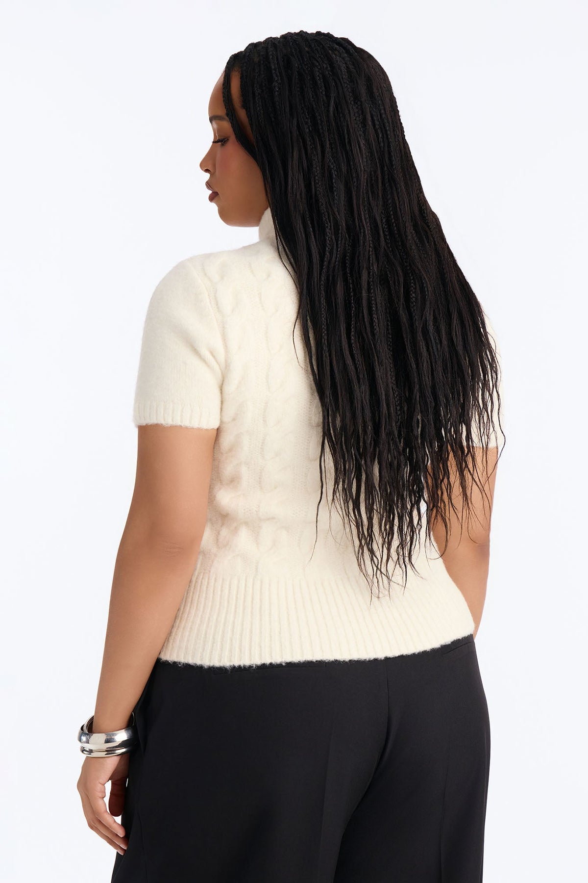 Deana Short Sleeve Cable Knit Pullover Sweater - Cream