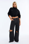 SoCal Ripped High Rise Wide Leg Jeans - Black Wash