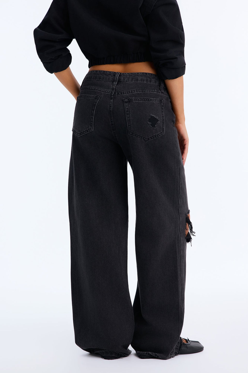 SoCal Ripped High Rise Wide Leg Jeans - Black Wash