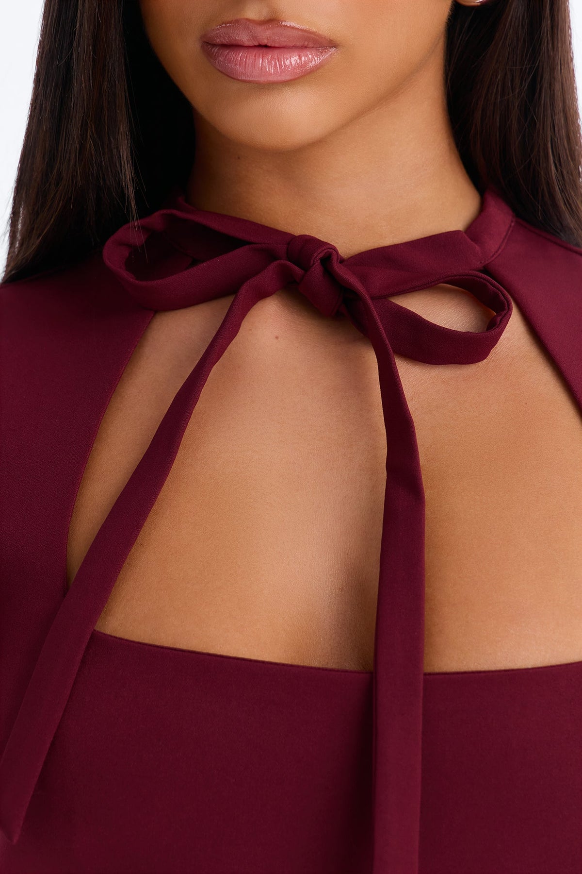 Ariel Mock Neck Short Sleeve Mini Dress - Burgundy