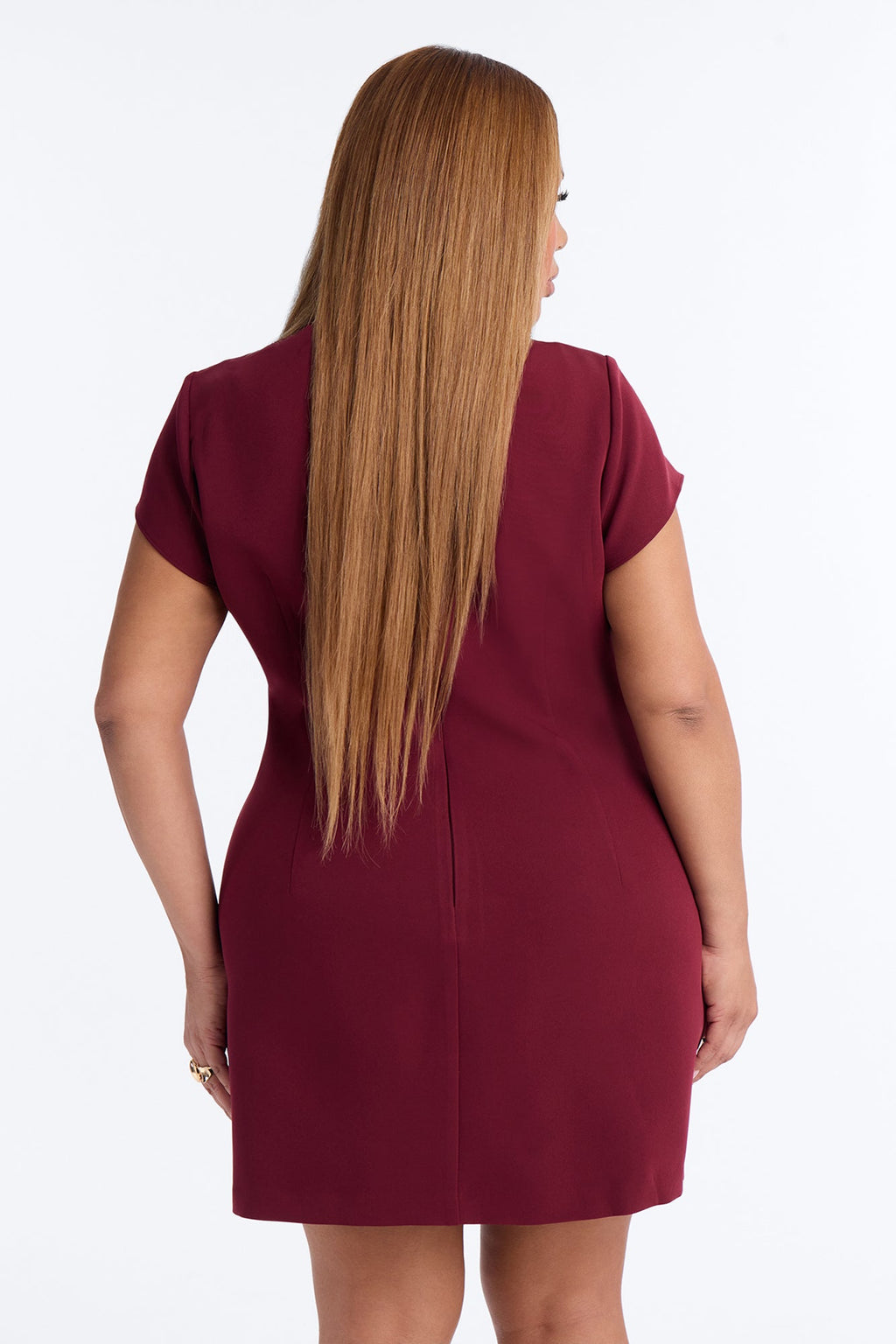Ariel Mock Neck Short Sleeve Mini Dress - Burgundy