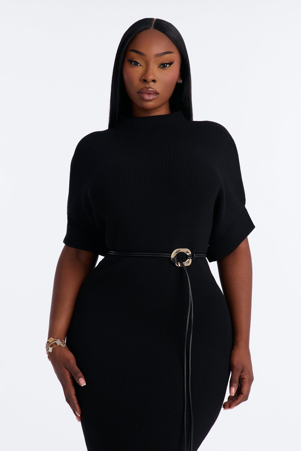 Bossy Behavior Sweater Midi Dress - Black