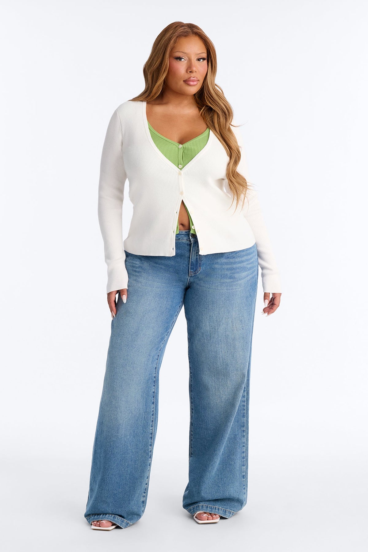Sienna Ribbed Layered Long Sleeve Cardigan - Cream/combo