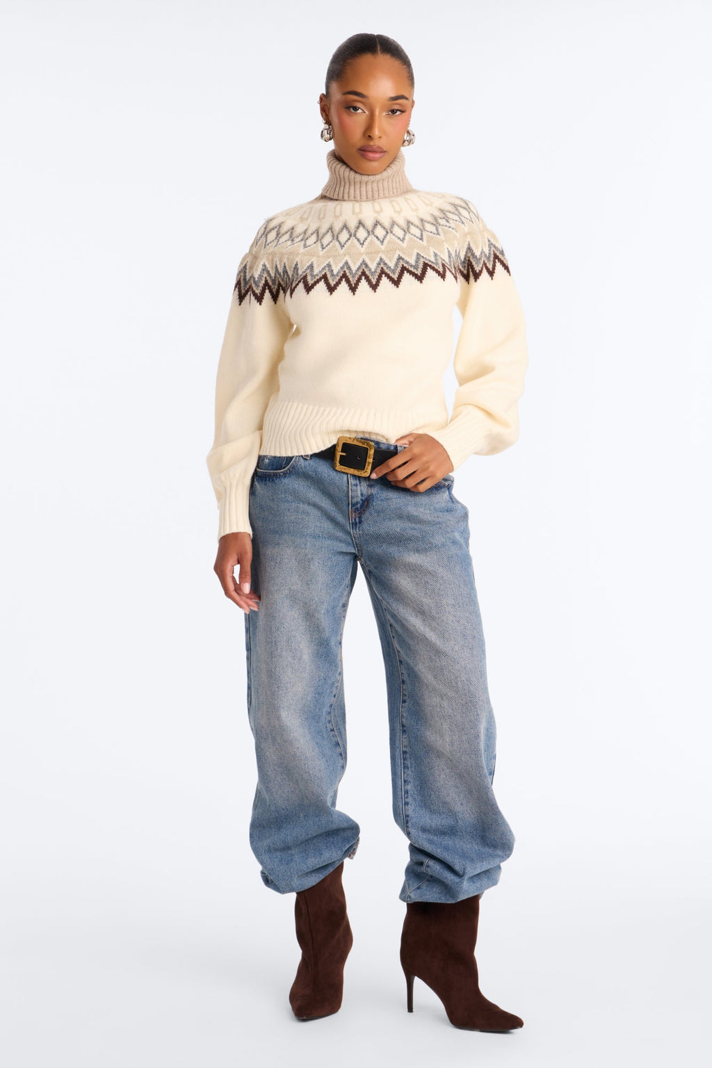 Hot Coffee Fair Isle Pullover Sweater - Cream/combo