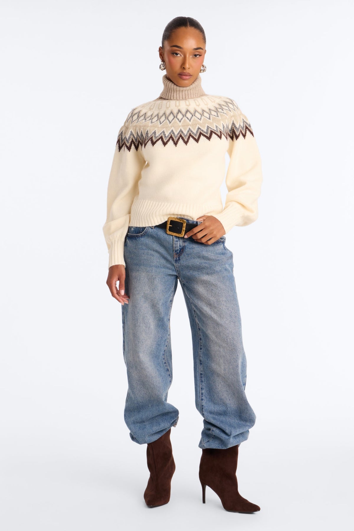 Hot Coffee Fair Isle Pullover Sweater - Cream/combo