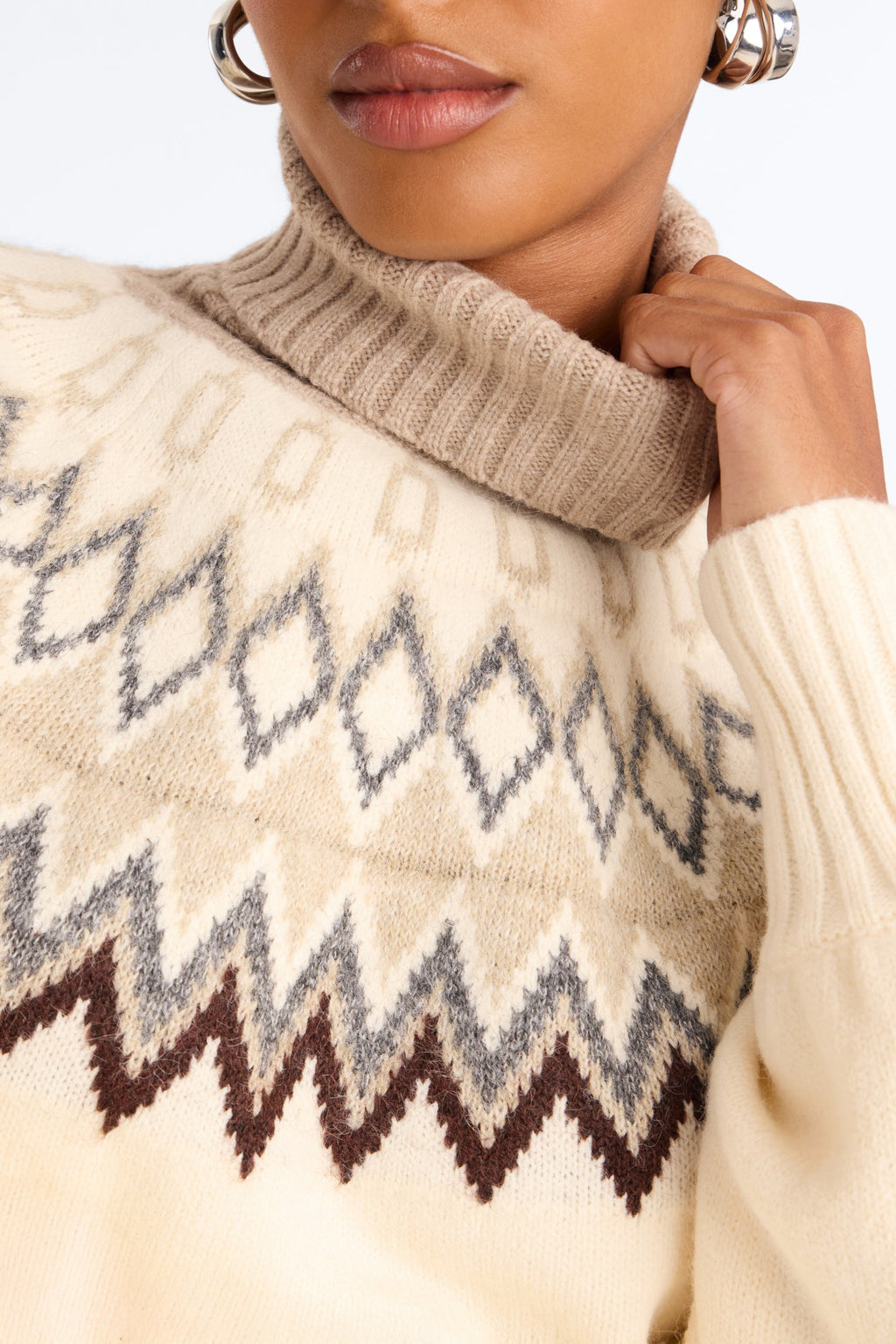 Hot Coffee Fair Isle Pullover Sweater - Cream/combo
