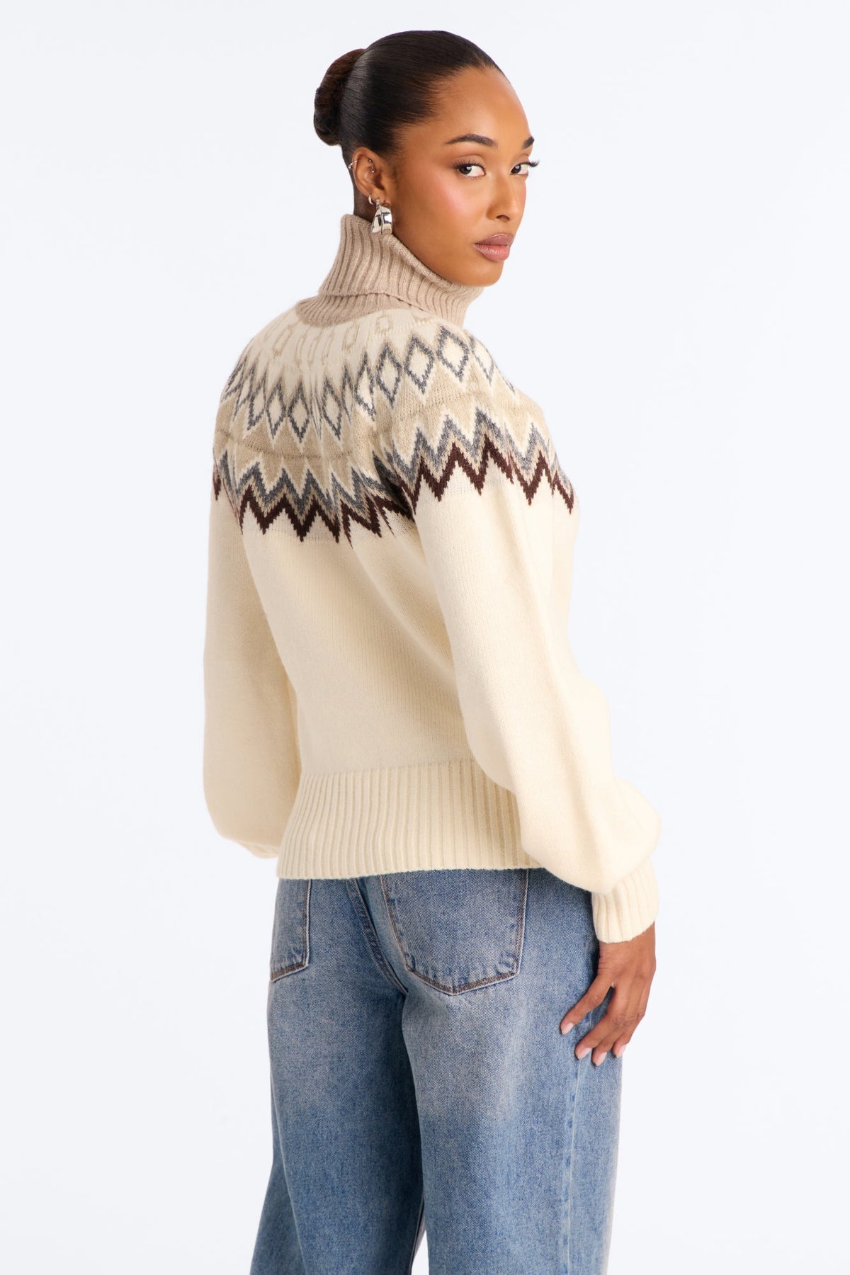 Hot Coffee Fair Isle Pullover Sweater - Cream/combo