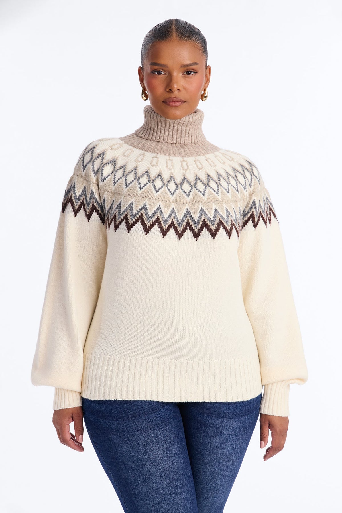 Hot Coffee Fair Isle Pullover Sweater - Cream/combo