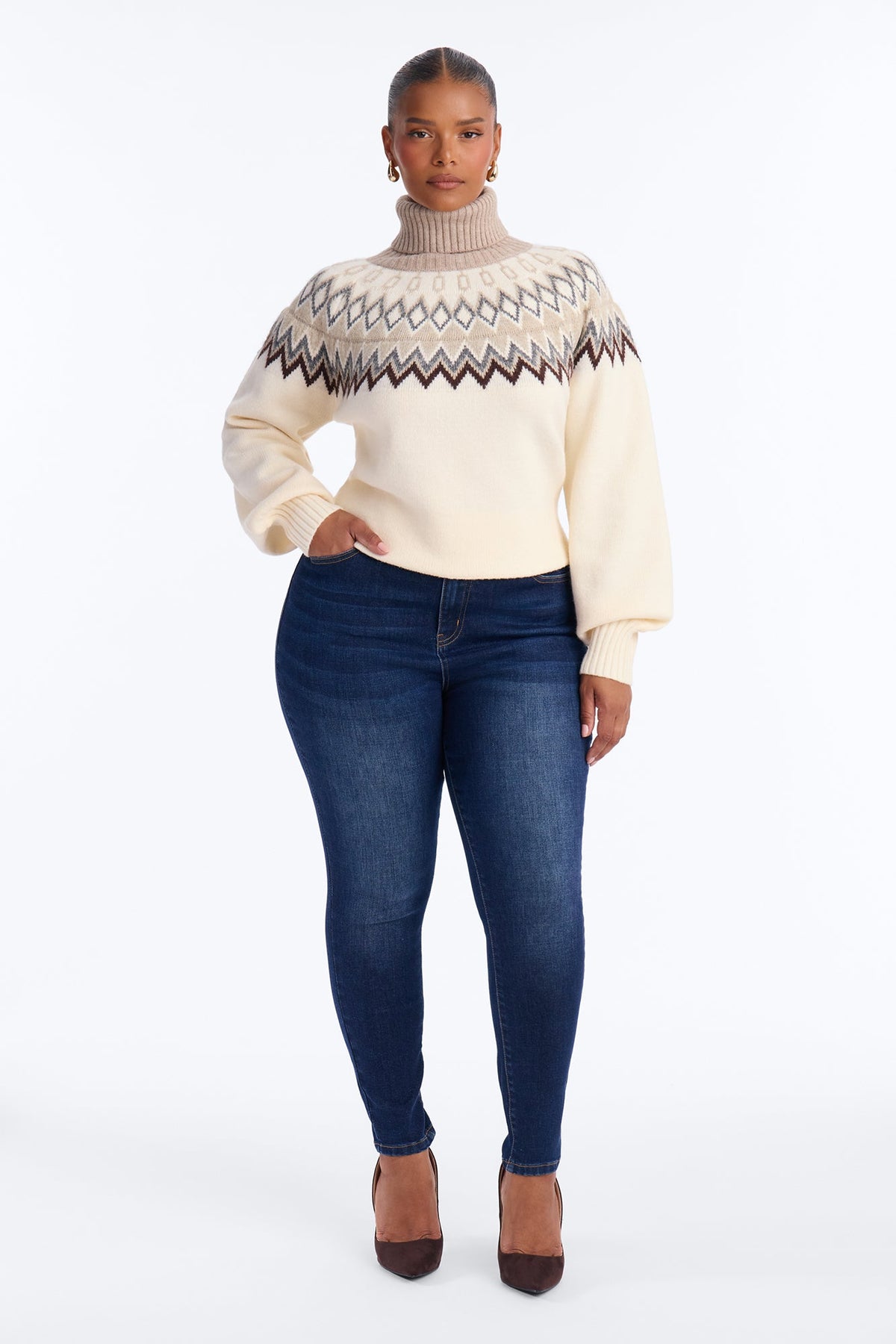 Hot Coffee Fair Isle Pullover Sweater - Cream/combo