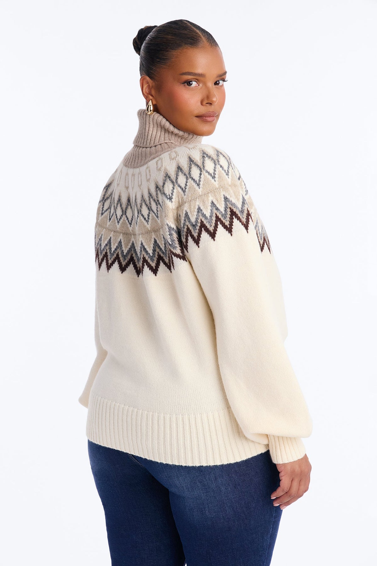 Hot Coffee Fair Isle Pullover Sweater - Cream/combo