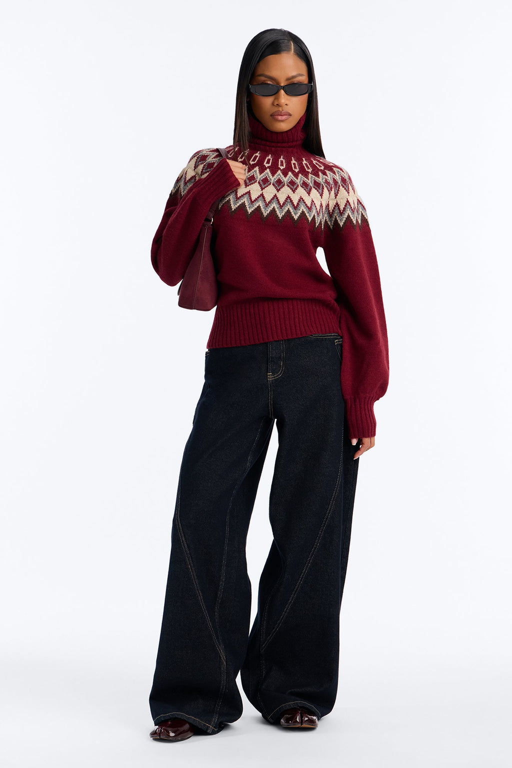 Hot Coffee Fair Isle Pullover Sweater - Red/combo