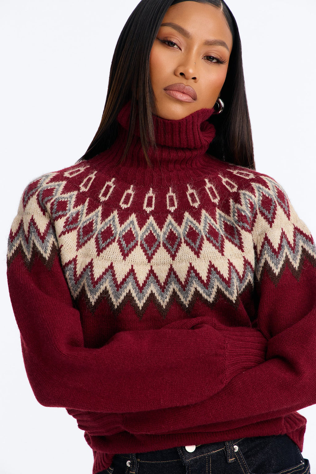 Hot Coffee Fair Isle Pullover Sweater - Red/combo