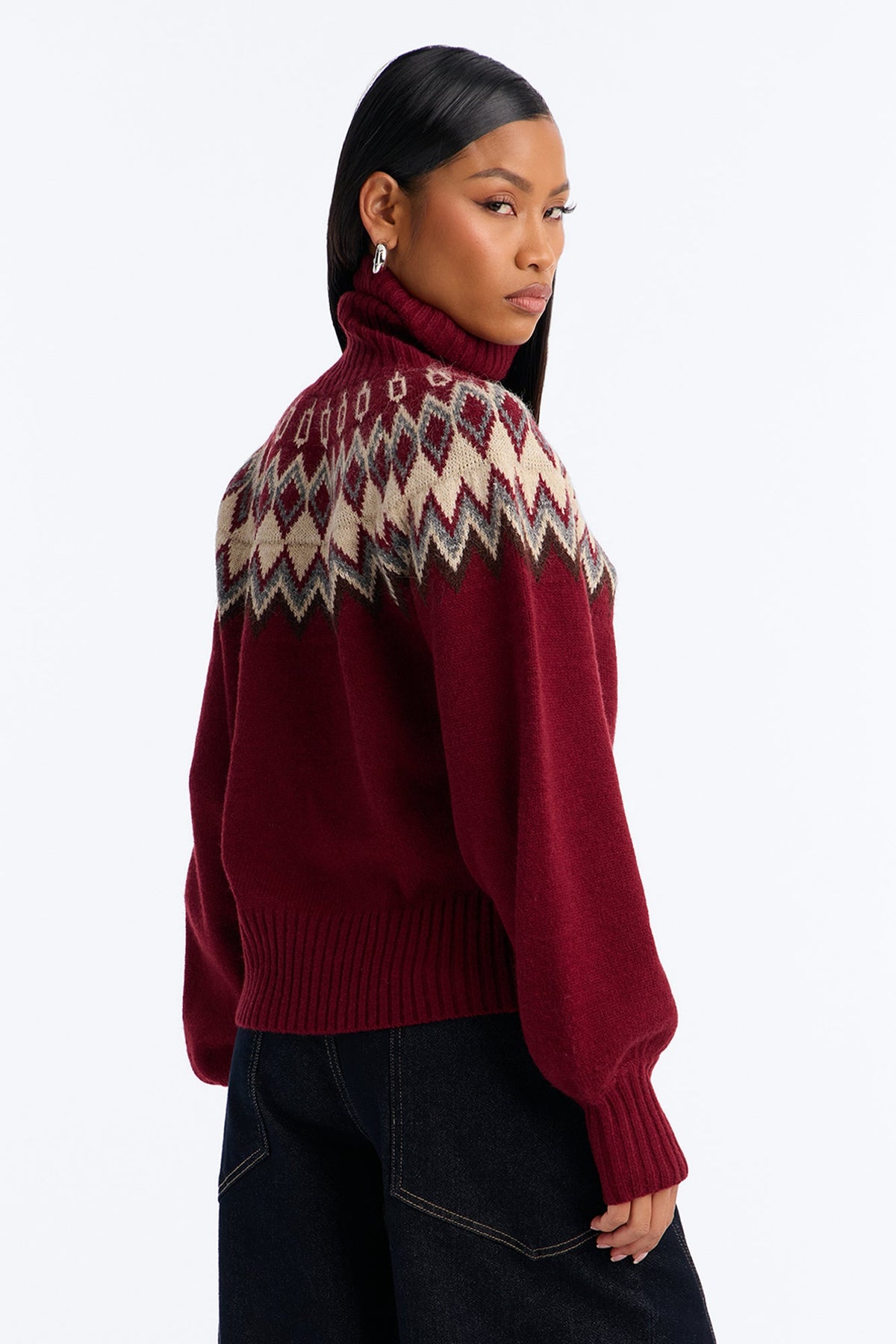 Hot Coffee Fair Isle Pullover Sweater - Red/combo