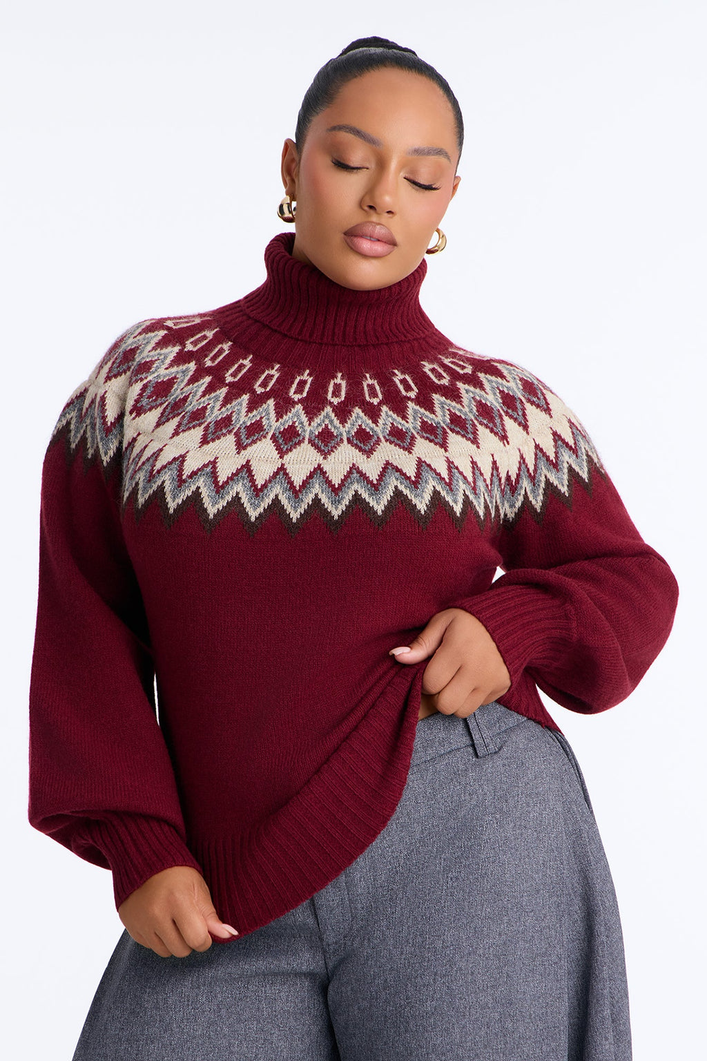 Hot Coffee Fair Isle Pullover Sweater - Red/combo