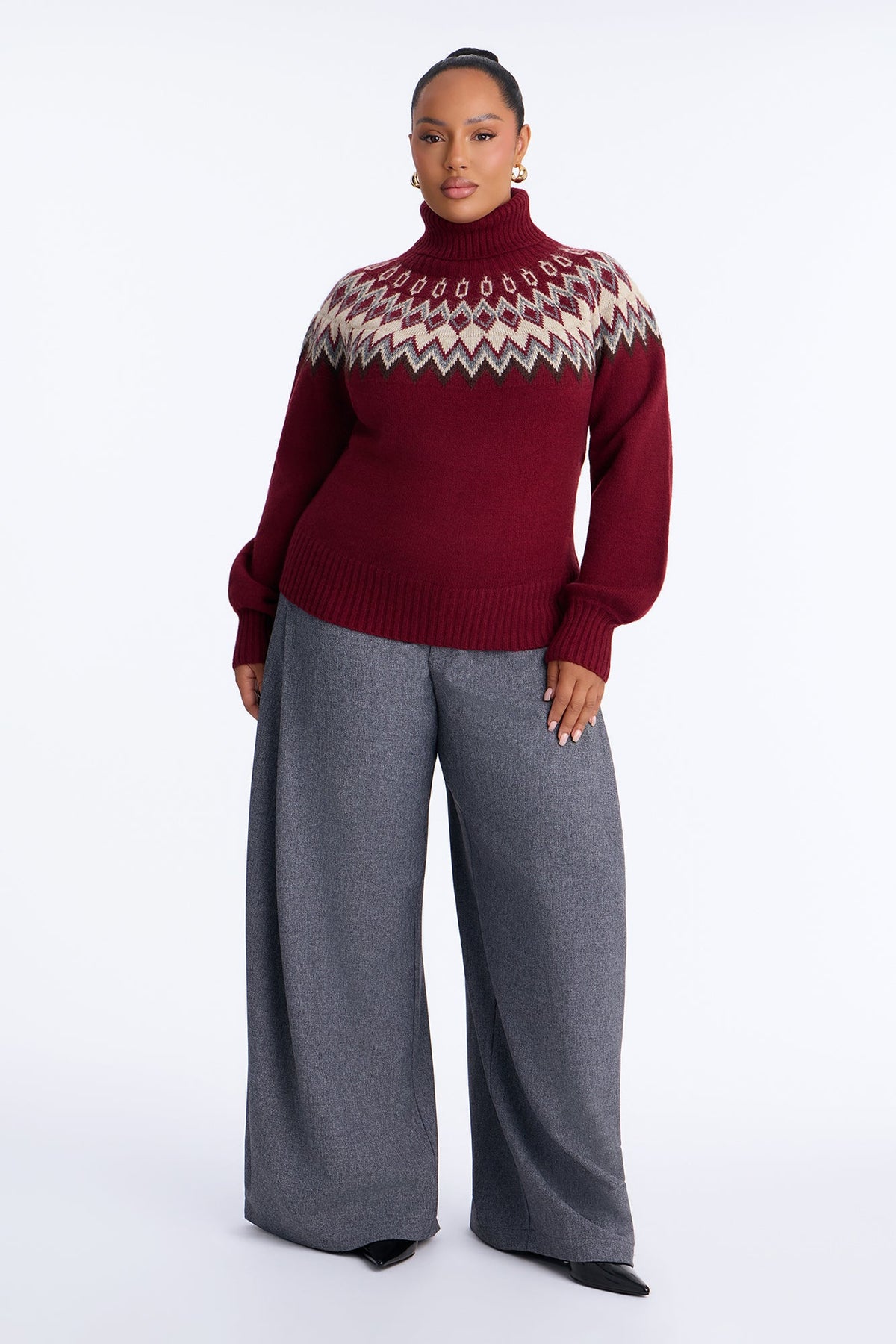 Hot Coffee Fair Isle Pullover Sweater - Red/combo