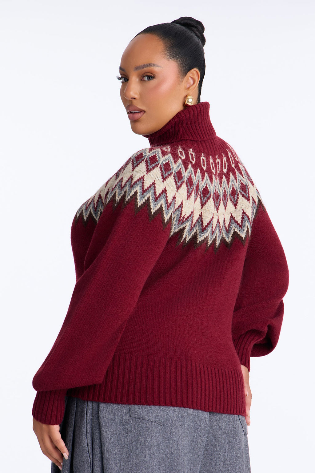 Hot Coffee Fair Isle Pullover Sweater - Red/combo
