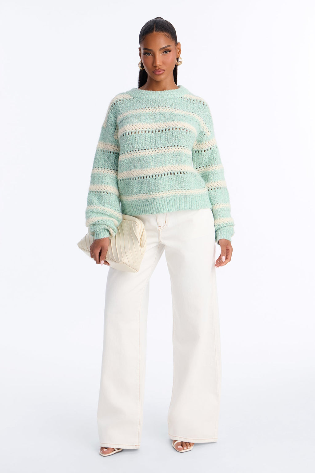 Amber Striped Long Sleeve Sweater - Sage/combo