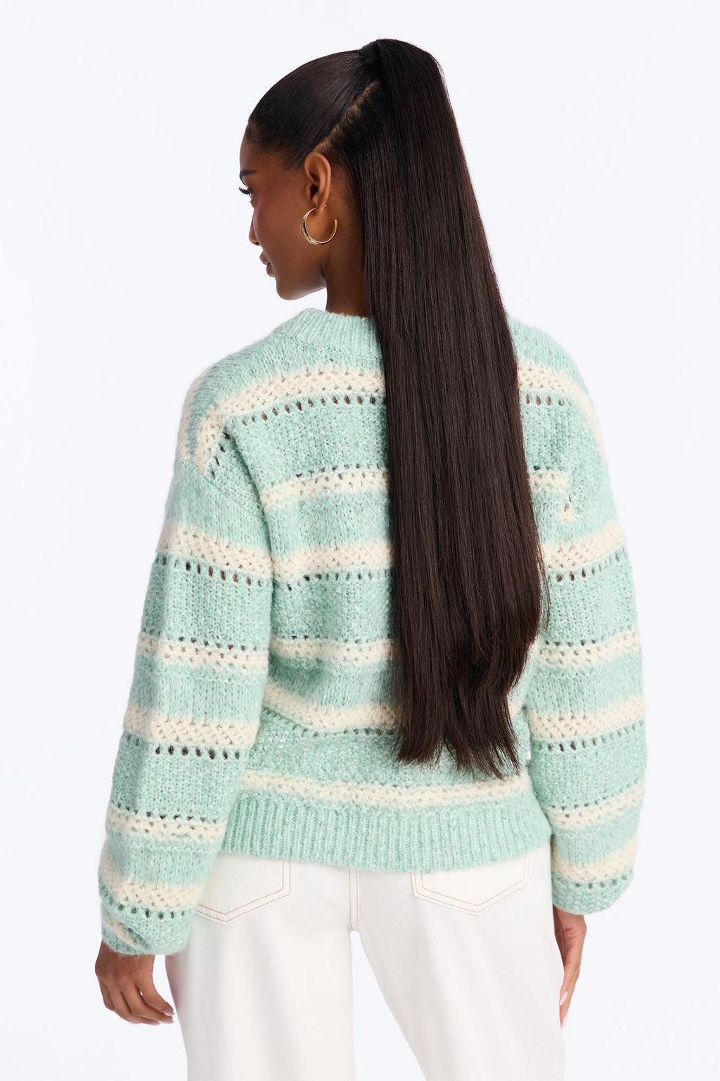 Amber Striped Long Sleeve Sweater - Sage/combo