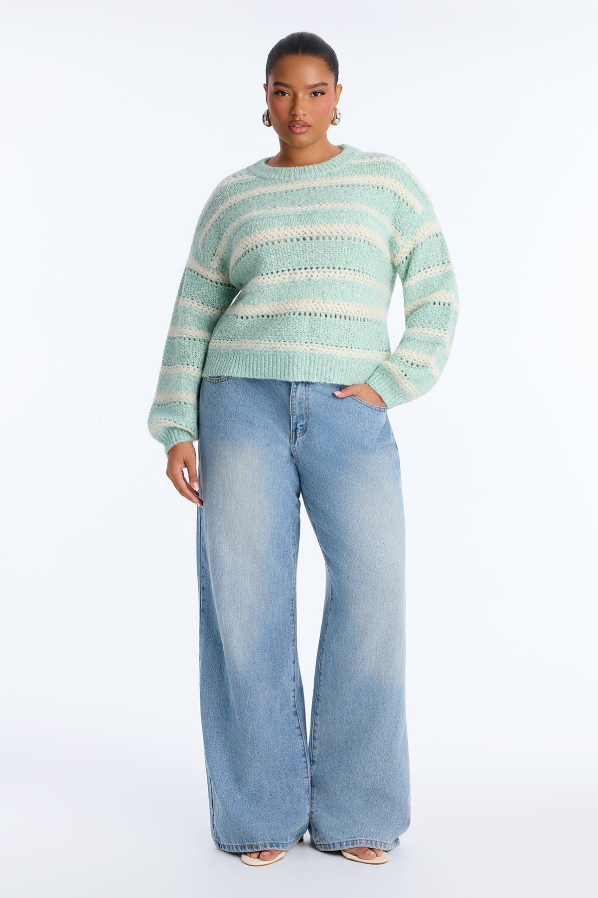 Amber Striped Long Sleeve Sweater - Sage/combo