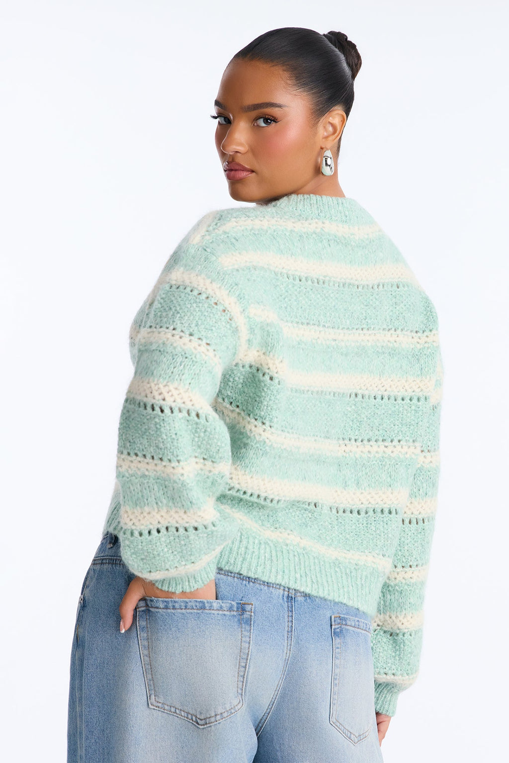Amber Striped Long Sleeve Sweater - Sage/combo