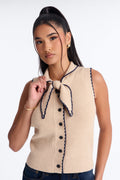 Sail Away Sleeveless Cardigan - Taupe/combo