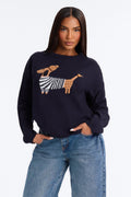 Snow Pup Long Sleeve Sweater - Navy/combo
