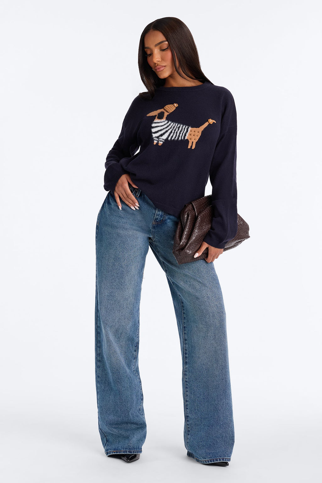 Snow Pup Long Sleeve Sweater - Navy/combo