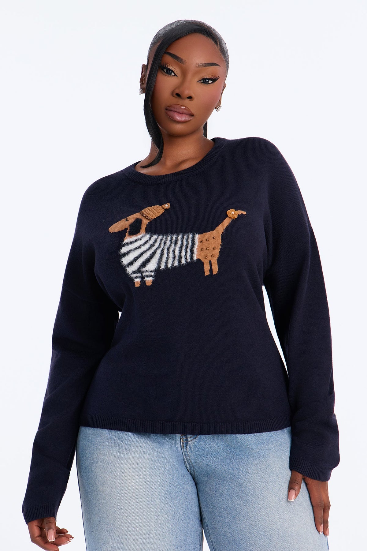 Snow Pup Long Sleeve Sweater - Navy/combo