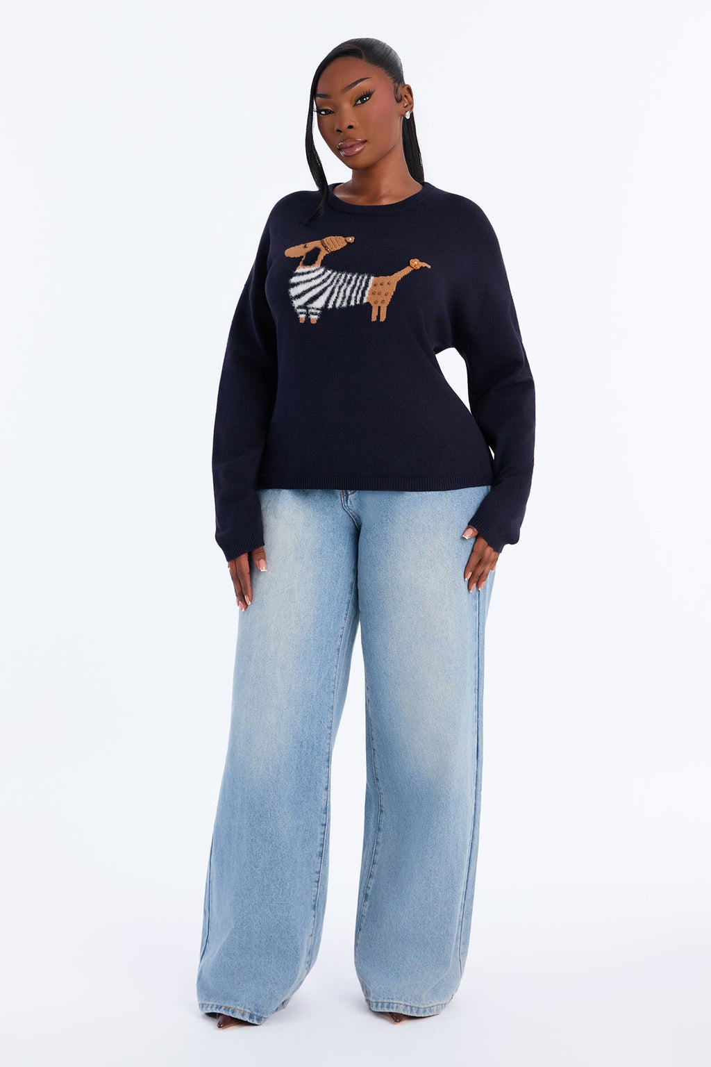 Snow Pup Long Sleeve Sweater - Navy/combo