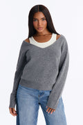 Josie Layered Long Sleeve Sweater - Grey/combo