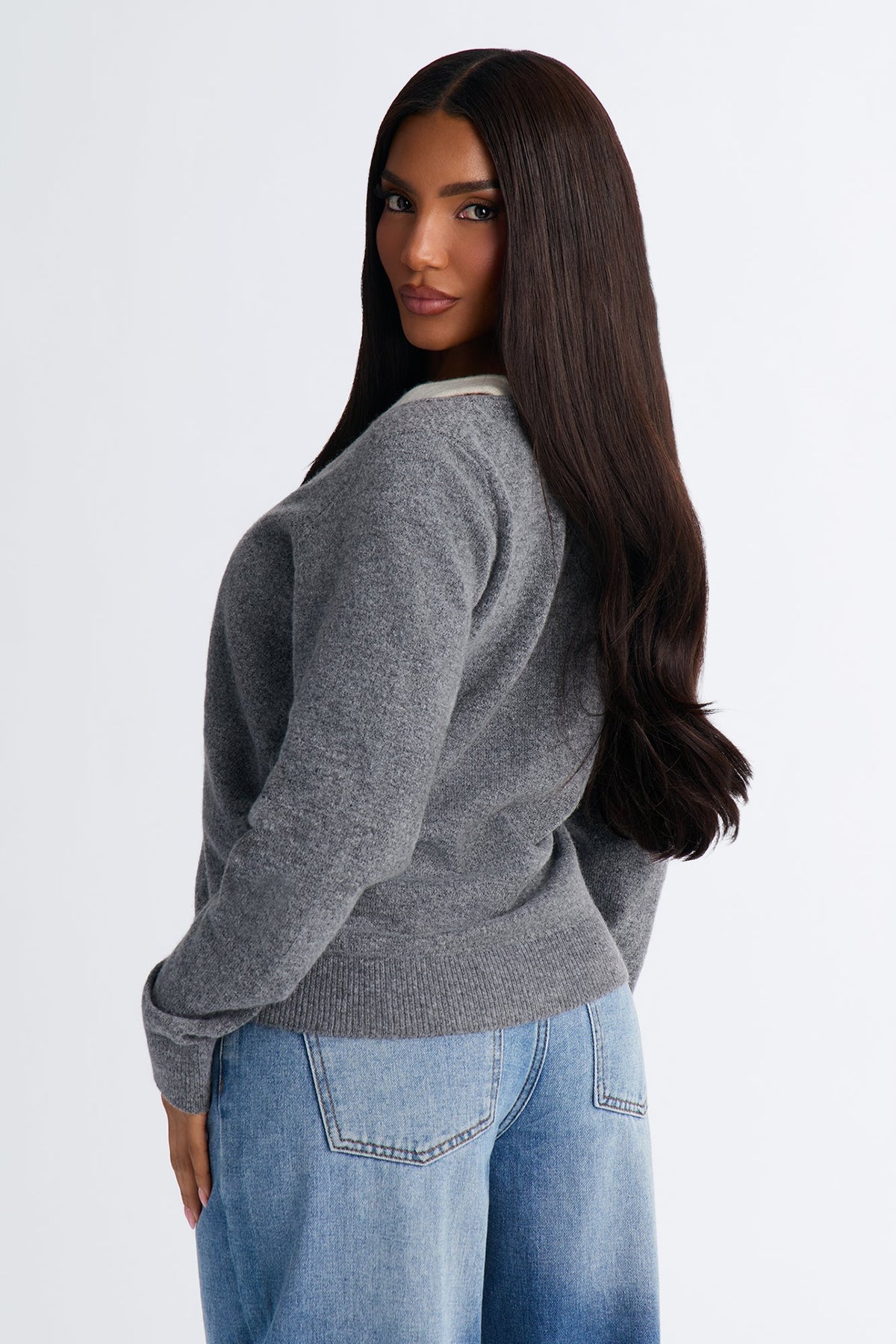 Josie Layered Long Sleeve Sweater - Grey/combo