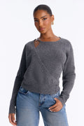 Naya Long Sleeve Button Sweater - Charcoal