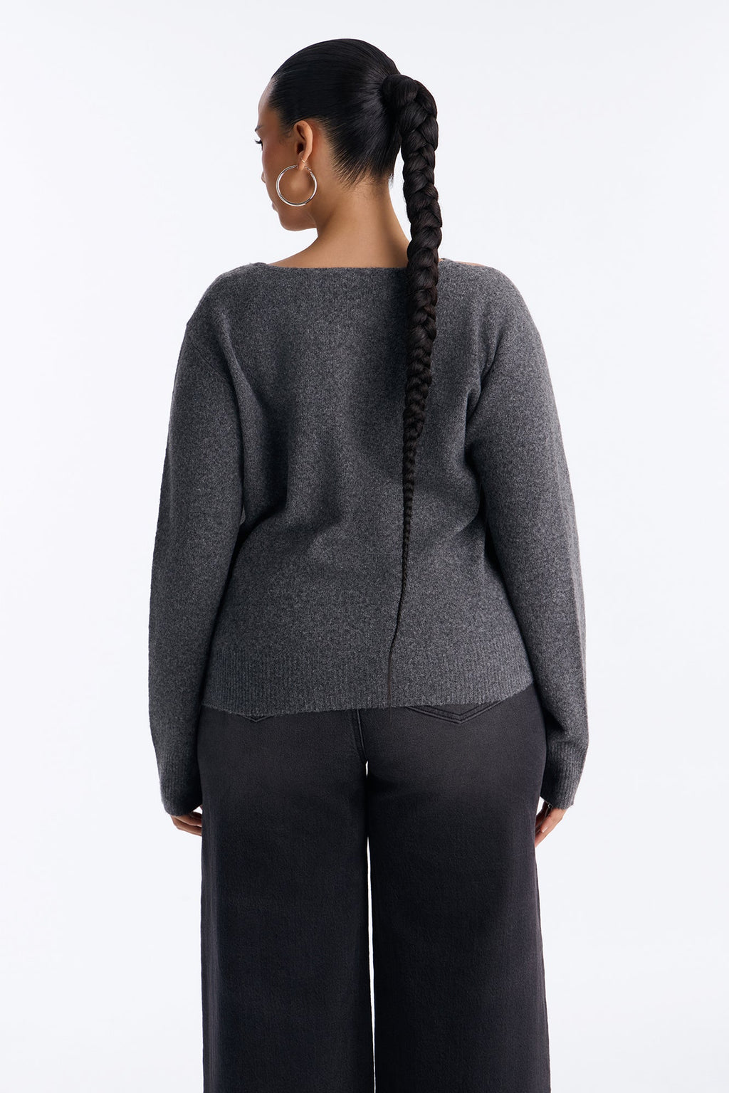 Naya Long Sleeve Button Sweater - Charcoal