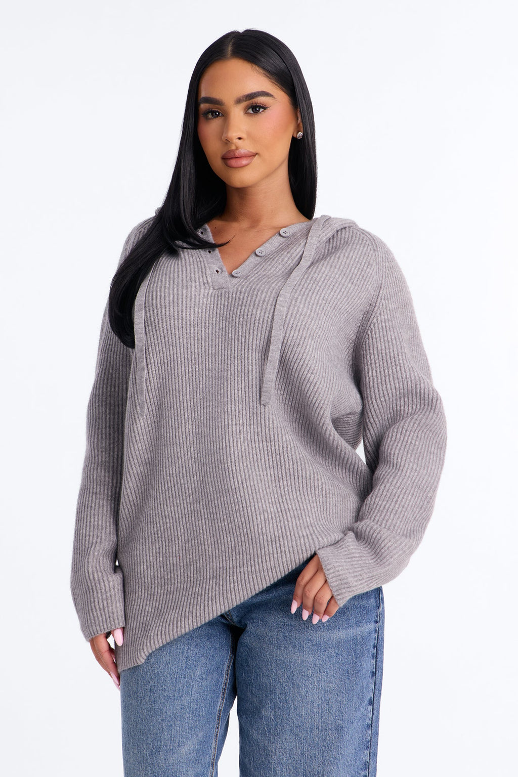 Bianca Oversized Hooded Pullover Sweater - Heather Grey