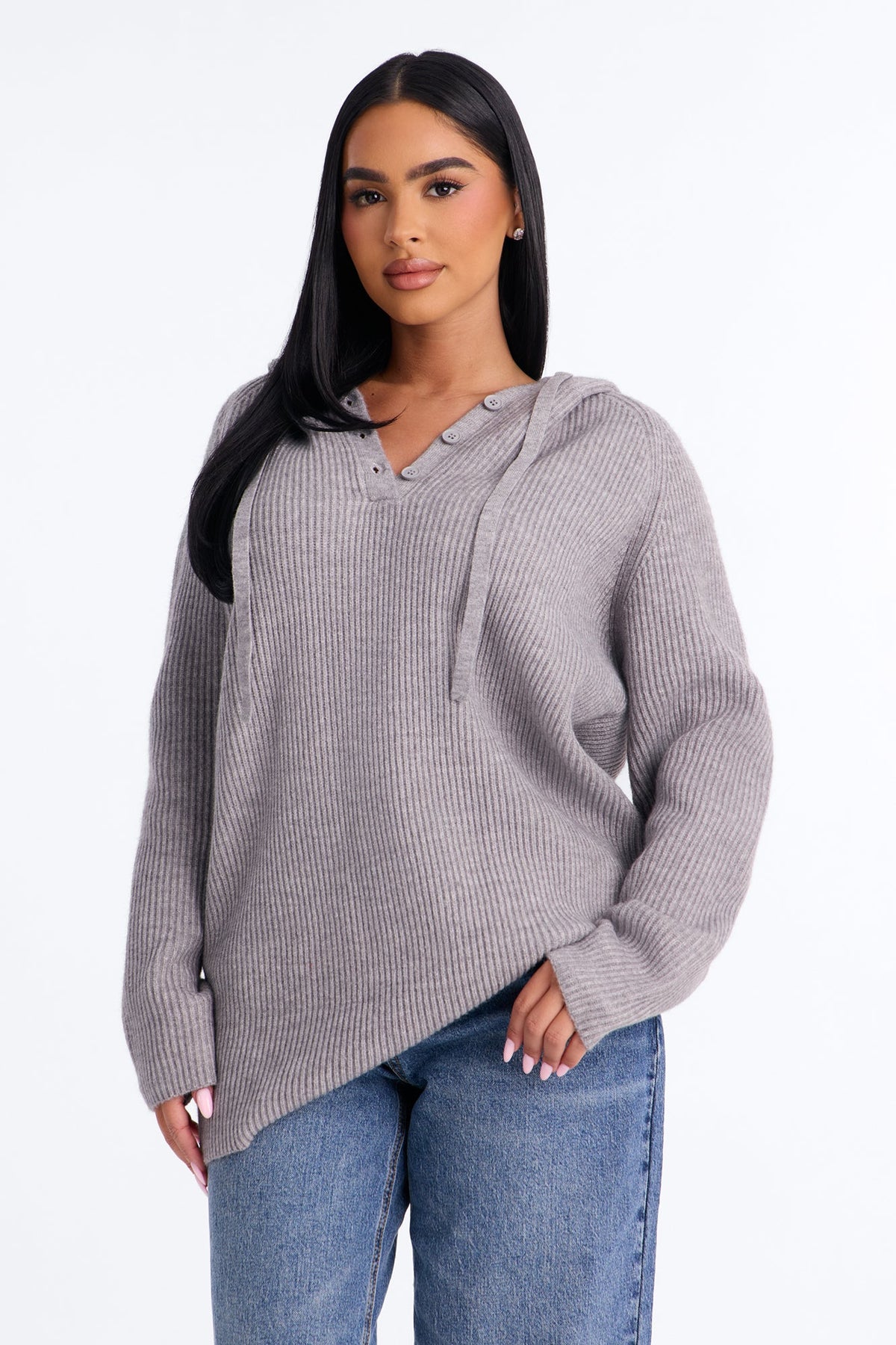 Bianca Oversized Hooded Pullover Sweater - Heather Grey