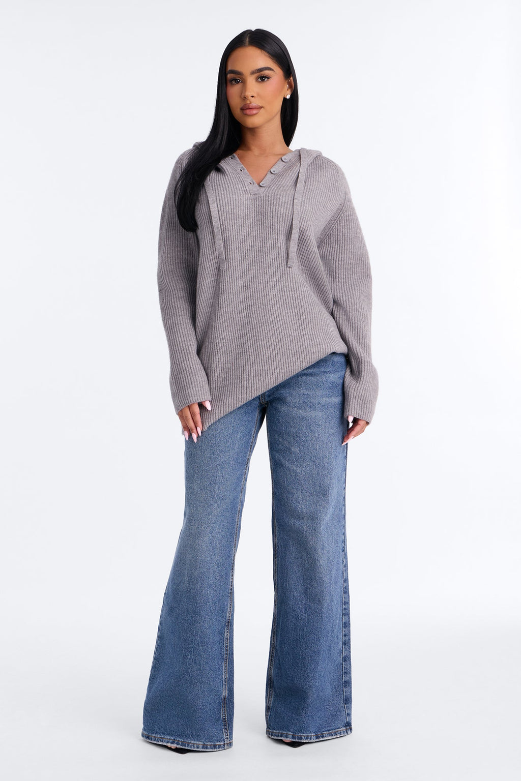 Bianca Oversized Hooded Pullover Sweater - Heather Grey