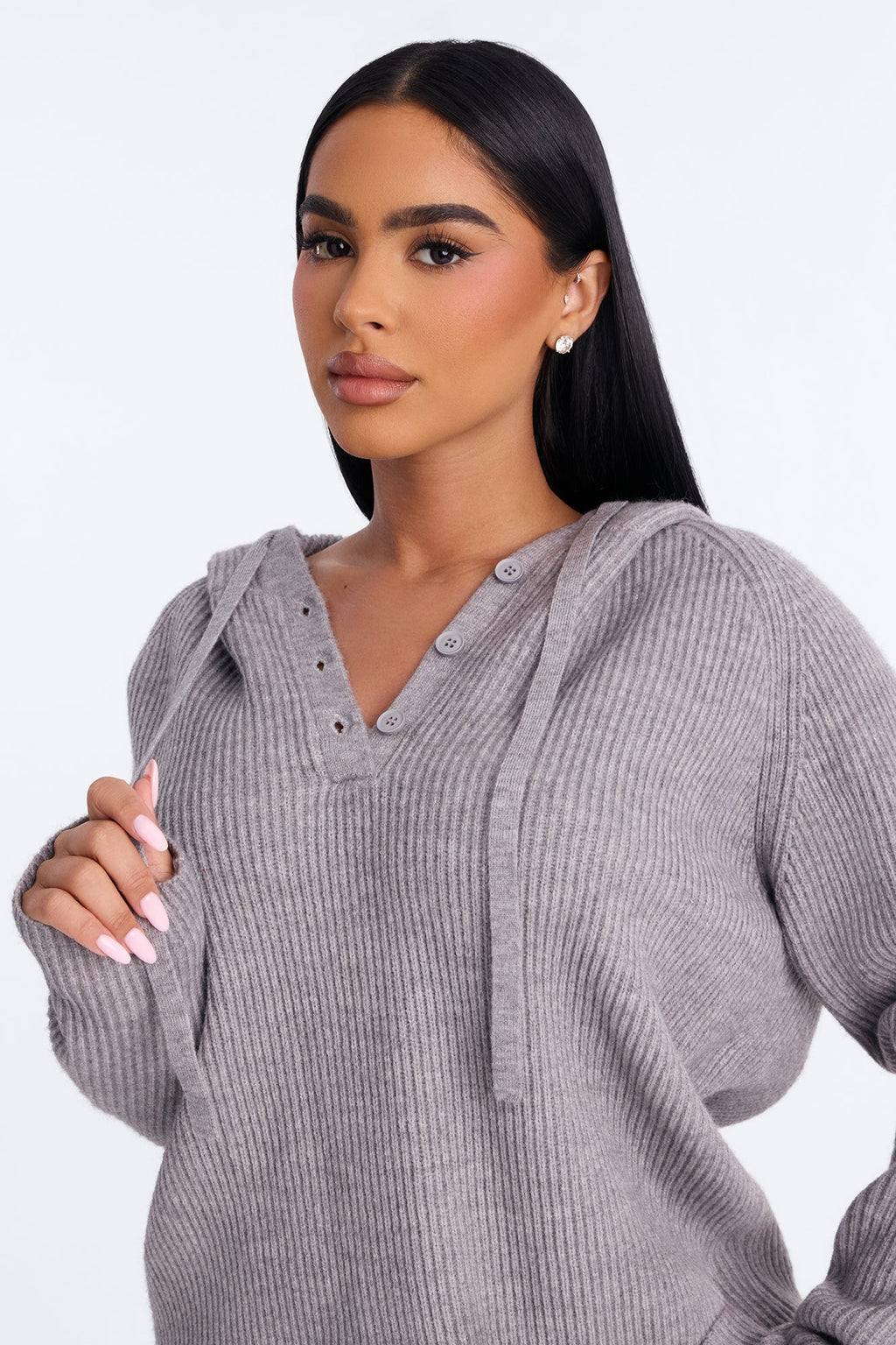 Bianca Oversized Hooded Pullover Sweater - Heather Grey