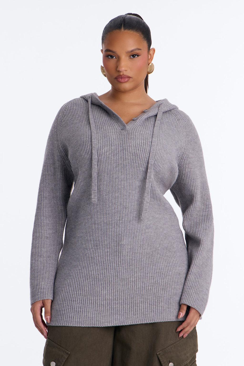 Bianca Oversized Hooded Pullover Sweater - Heather Grey