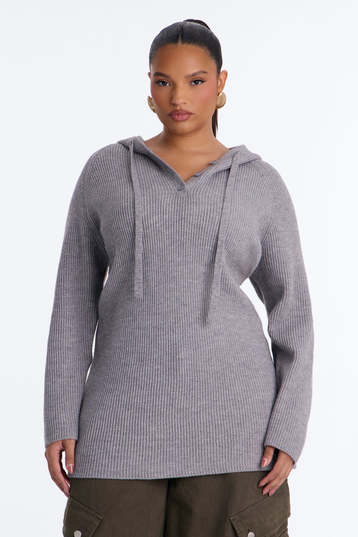 Bianca Oversized Hooded Pullover Sweater - Heather Grey