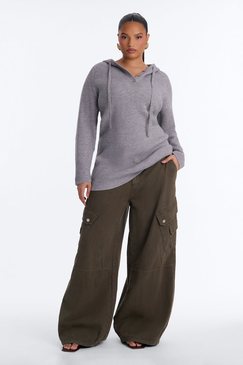 Bianca Oversized Hooded Pullover Sweater - Heather Grey